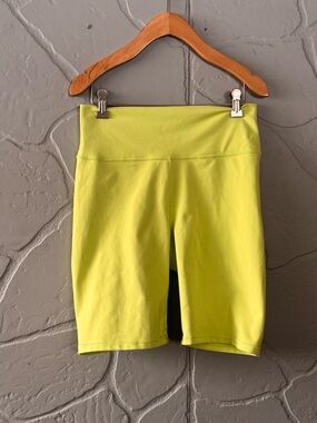 Fabletics PowerHold Bike Shorts Neon Yellow High Waisted Compression Size M